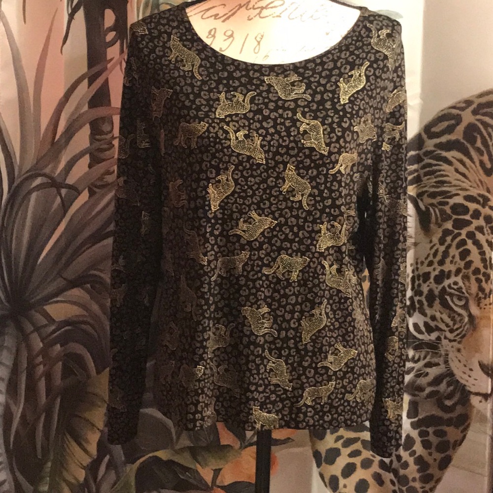 VINTAGE JAIPUR FABULOUS CHEETAH ANIMAL PRINT STRETCH TEXTURED TUNIC LARGE